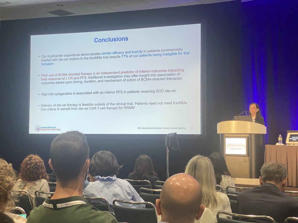 khouri_jack's tweet photo. Great presentation by Dr. Hansen @MoffittNews on real world #CART #idecel for #mm consortium data! 77% would have been ineligible for trial, similar safety and efficacy @DrKrinaPatel @SurbhiSidanaMD #IMS2022 https://t.co/oAhStgT9Nj
