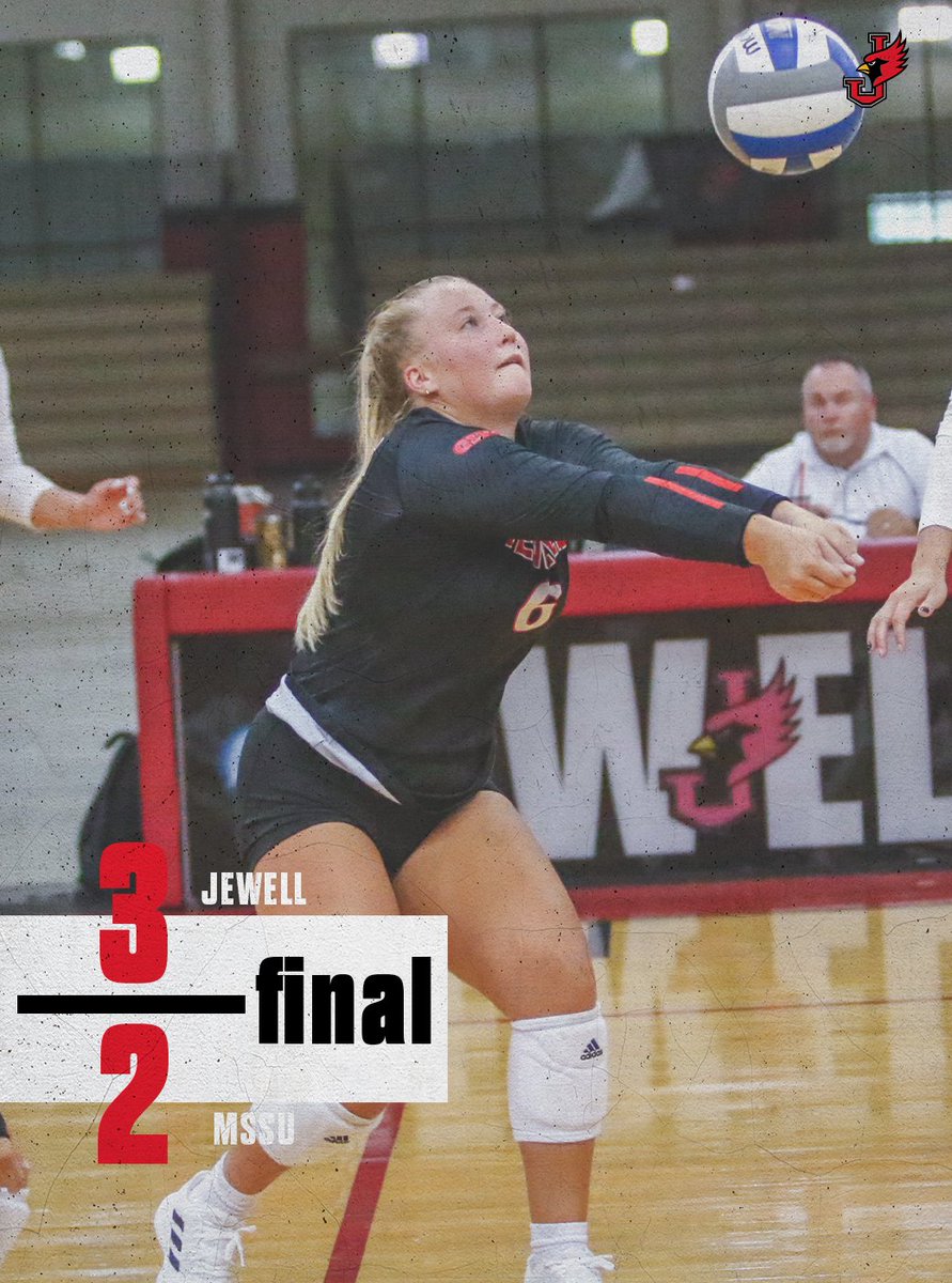 WJCVolleyball's tweet photo. A Kaci Behrens ace ends it! The Cardinals come back from down two sets to win it 💪

Jewell 21 (3), MSSU 19 (2)

#DefendTheNest https://t.co/phagOTi0Nc