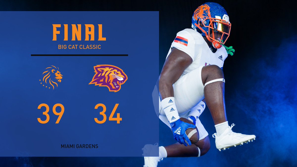 FINAL | 

<a href="/FMULionsFB/">FMU Lions Football</a> 39
<a href="/EWU_Athletics/">Edward Waters Athletics</a> 34

What an amazing Big Cat Classic as FMU holds on for a thrilling victory over EWU! Congrats to our Lions for winning the season opener at Betty T. Ferguson Stadium in Miami Gardens 
#naia #fmu #hbcu #bigcatclassic <a href="/NAIA/">NAIA</a> <a href="/NAIAFBALL/">NAIAFBALL</a> 🦁🏈
