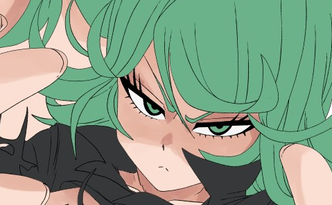 tatsumaki 1girl solo green hair green eyes looking at viewer dress black dress  illustration images