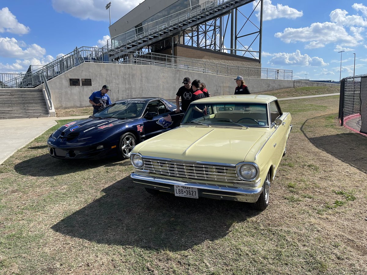 EVHSAuto's tweet photo. Friday Night Lights! East View Auto Techs first appearance of the year for the first Home Game. Shout out to Newest Auto Tech Teacher Mr. Herrin For bringing his 1964 Chevy Nova SS He restored for his mom! We will be at all the Home Games painting hair and faces. Come see us! https://t.co/B6ix19ujBy