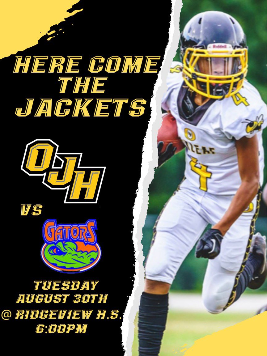 OLJH_FB's tweet image. Week 1
Lakeside is up next!
We need our students, alumni, families and Oakleaf community to come out to Ridgeview HS and help cheer on your Oakleaf JH Yellow Jackets Football team!!! “WHEN YOU SEE THE “O” YOU ALREADY KNOW #OAKLEAFSTRONG #OAKLEAFBUILT @oakleaf_jr @oneclaysports