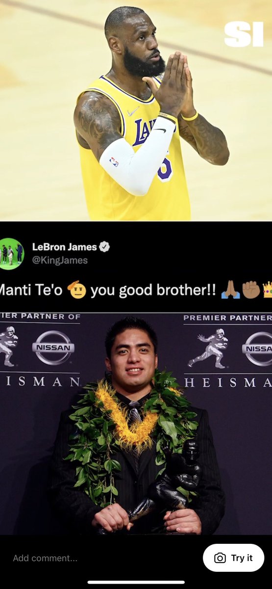 TNNDN's tweet image. @KingJames supporting #Mantiteo 
Via sports illustrated 🏈☘️