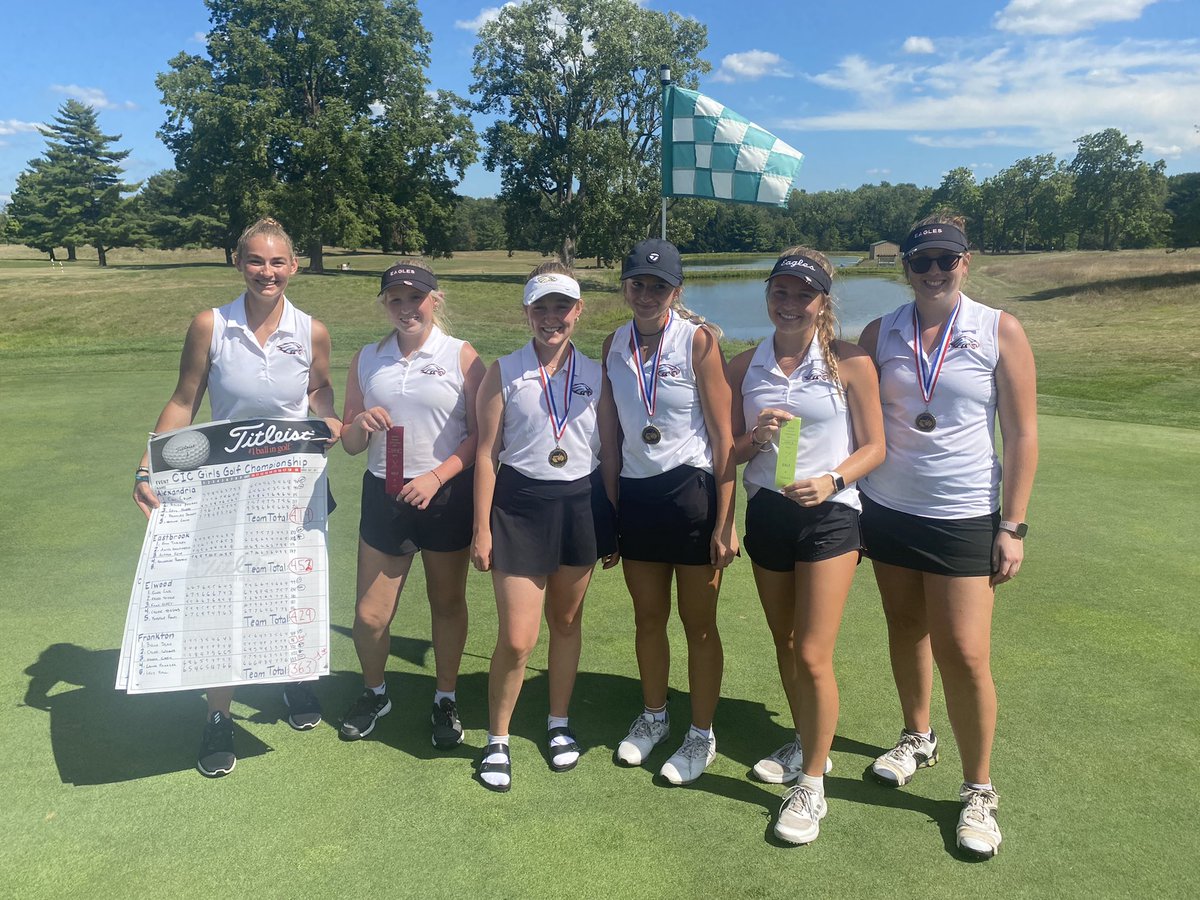 FranktonHS_Golf's tweet photo. Frankton (363) won its 2nd Conference Championship as Chloé Wenger (76) set a school record &amp; Bella Dean (84) tied a personal best to finish 1-2 in the CIC!
Hannah Cain 101
Launa Hamaker (PB 102)
Lily Hall 103
@hunt_Rob
@FranktonAthleti
@michelle_garmon https://t.co/e9V8Opwm2A
