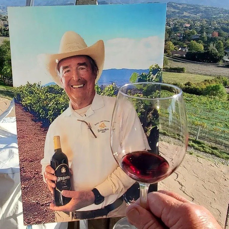 Today we raise a glass in loving memory of Pat Ferguson. 7/23/47 – 8/27/21 🍇🍷❤️ #johnpatrickferguson #patferguson #foreverinourhearts #inlovingmemory #fergusoncrest #wine #familywine #solvang #winemaker #raiseaglass