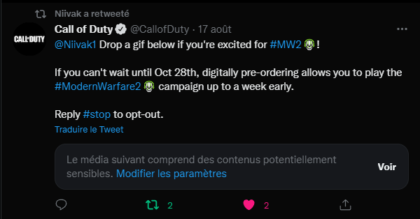 Ultinezia1's tweet photo. On en parle pas assez mais notre @Niivak1 est dingue🤔😂
Même le Compte Call Of Duty lui répond🥰

Que des dingueries avec lui ! https://t.co/OfM1uOwo9f