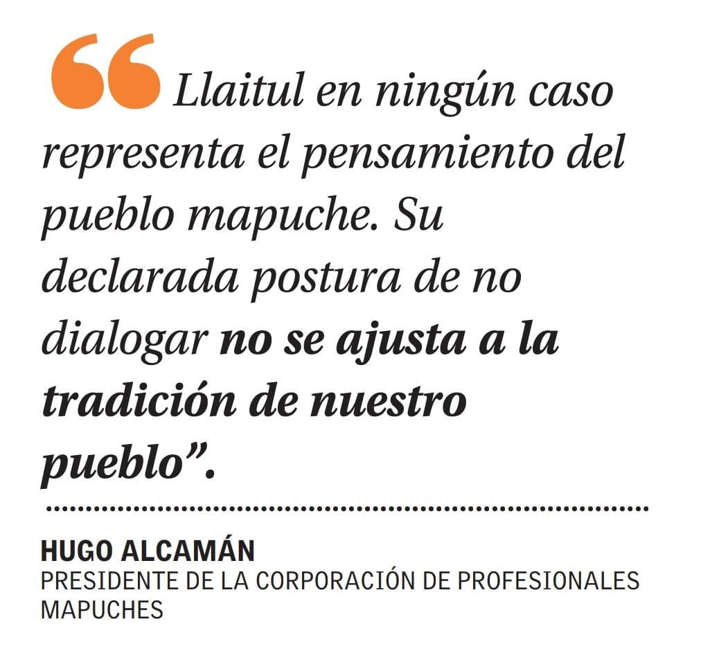 “Laitul en ningún caso representa el pensamiento del pueblo mapuche. Su
declarada postura de no dialogar no se ajusta a la tradición de nuestro
pueblo" Lee aquí más sobre la entrevista a nuestro Presidente Hugo Alcaman sobre Llaitul y los grupos violentos en el Wallmapu.
