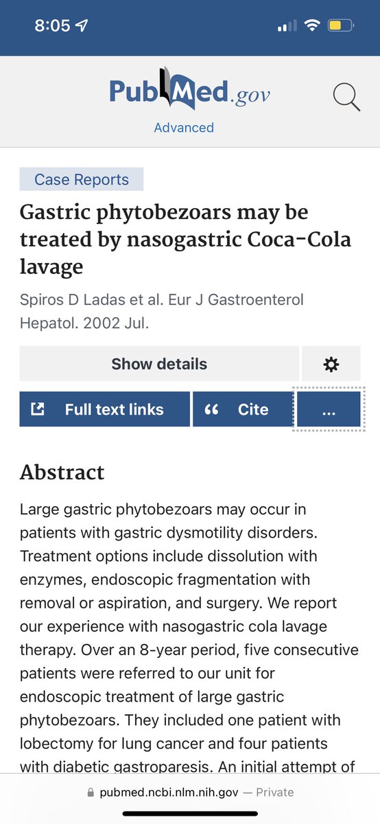 AnyQuezadaMD's tweet photo. Yesterday we had our first emergency calls with one of the new GI, I was very surprised he used Coke for dissolve food gastric obstruction,.. but after did some research I found some inf about it, very interesting https://t.co/e7g2C3LXCF
