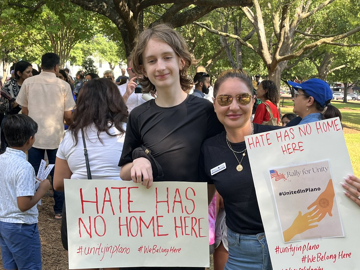ScottUhlTX's tweet photo. #UnityinPlano Peaceful Anti-Hate Rally. THANK YOU @saavetx for sponsoring! Texas is a minority-majority state and we need to come together! 

Great to meet Texas House candidates Francine Ly (HD-12) @TeamFLY_Senate &amp; Mihaela Plesa (HD-70). @plesafortexas , (pictured w. my son ⤵️) https://t.co/3C1US0ANqb