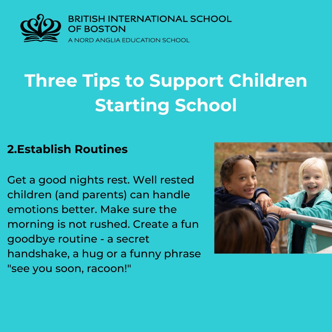 BISB_School's tweet photo. Three tips to support little ones starting school for the first time from #BISB teacher @Clairemartin86 🥰
#createyourfuture #internationaleducation #Bostonfamilies #backtoschool2022 #Bostonschool #parentadvice https://t.co/10Yy0p17Df