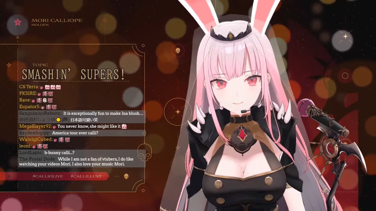CalliOutfits's tweet photo. PEKO! Calli decided to go for the 3D look today, and added on some new assets! Other than the ear mic, which we first saw during her concert, she equiped some cute bunny ears!
#calliolive #DeadBeats https://t.co/wz4J1DwIvB