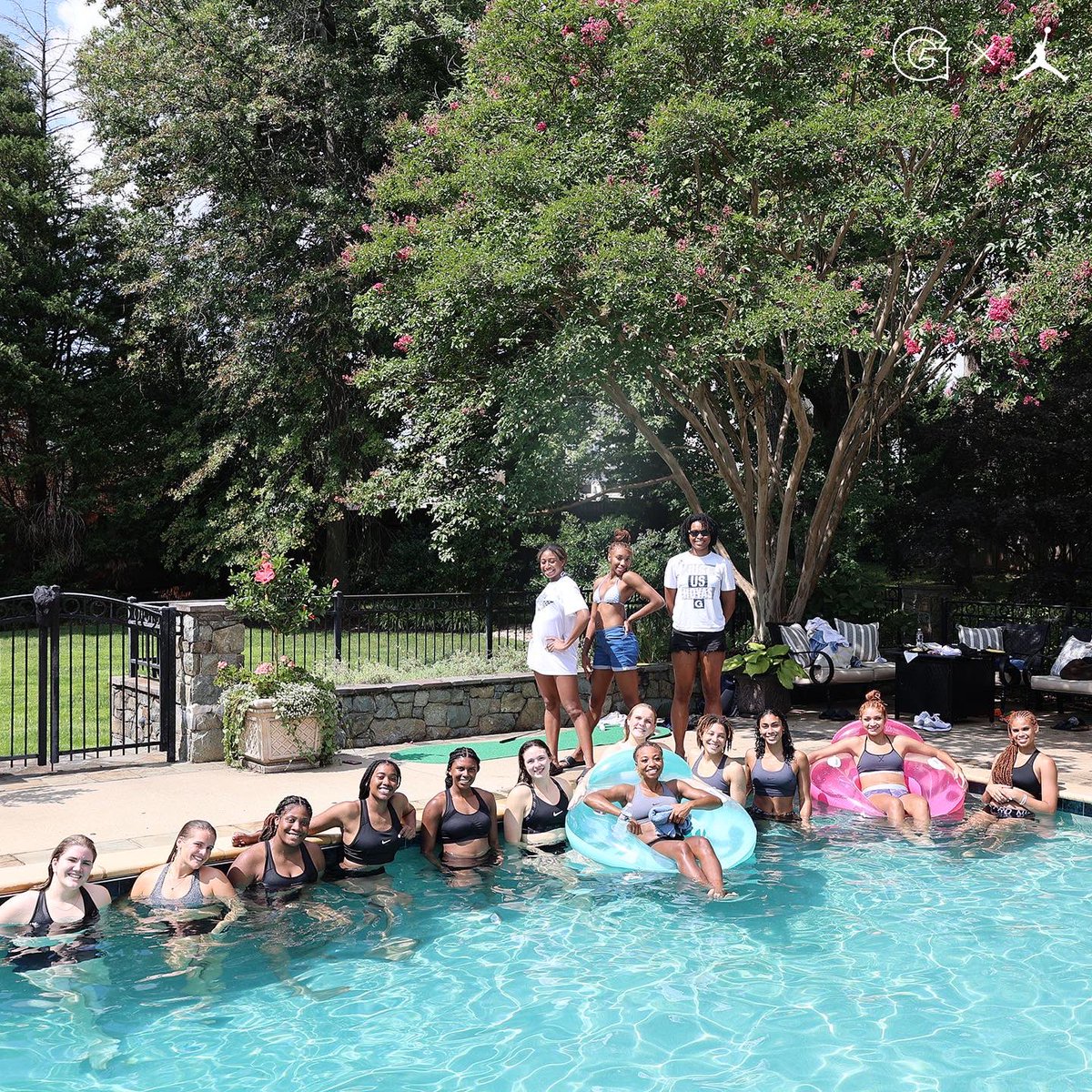 GeorgetownWBB's tweet photo. Pool vibes, Good BBQ, and Hoya Smiles. What better way to conclude the first week of school! Thank you Phillips Family for opening your home to us.

#HOYASAXA
#WEAREONE 
🐶🤍💙 https://t.co/17cKIcBIU1
