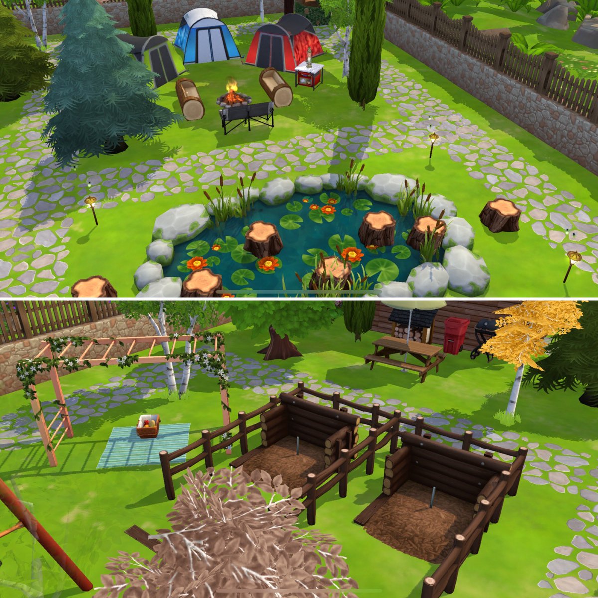 lifeinapan's tweet photo. For the first time in forever, I have a complete build on each of my lots. Since Iโm terrible at making decisions, you guys will decide where weโll party next! Be sure to check out the pics and vote in the poll below!! ๐๐ผ #TheSimsMobile #ShowUsYourBuilds #PartyPoll https://t.co/LRsk97rS61