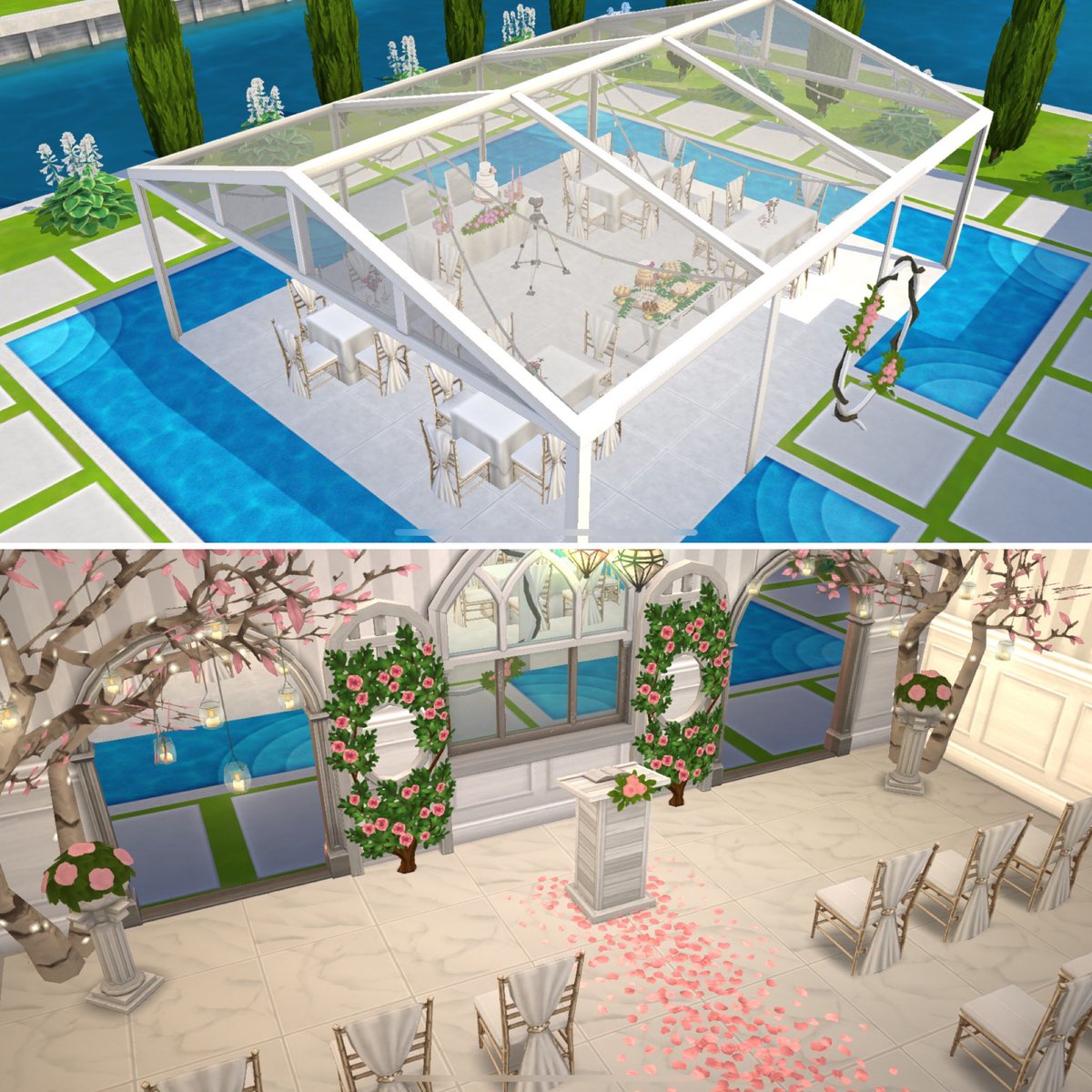 lifeinapan's tweet photo. For the first time in forever, I have a complete build on each of my lots. Since Iโm terrible at making decisions, you guys will decide where weโll party next! Be sure to check out the pics and vote in the poll below!! ๐๐ผ #TheSimsMobile #ShowUsYourBuilds #PartyPoll https://t.co/LRsk97rS61