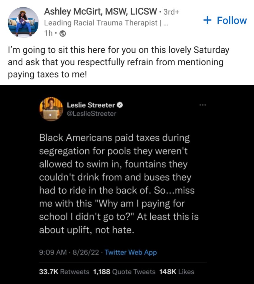 Real talk seen via LinkedIn
Thank you @LeslieStreeter &amp; <a href="/Therapywithash/">Ashley McGirt</a>