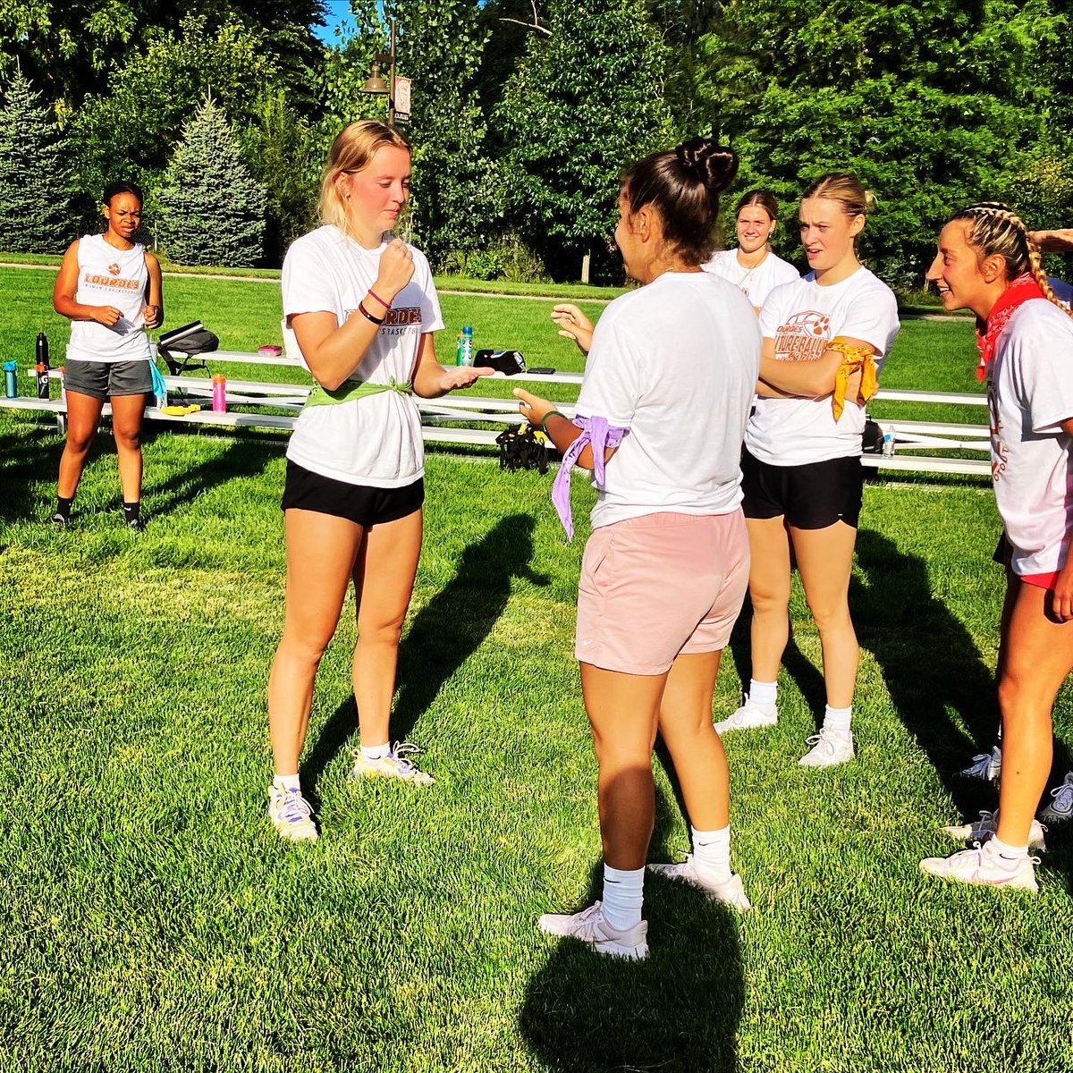 What a fun start to the school year! Move in,orientation, and a great day outside/ dinner as a team. Pink team won on the field; however, Penny might have had the best win getting to visit the team on National Dog Day!  #Show Up🐺Paws Up #graywolfnation