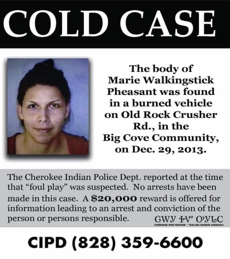 This is a cold case found by our Data Coordinator. If you have any information on Marie Walkingstick case, please contact CIPD 828)359-6600