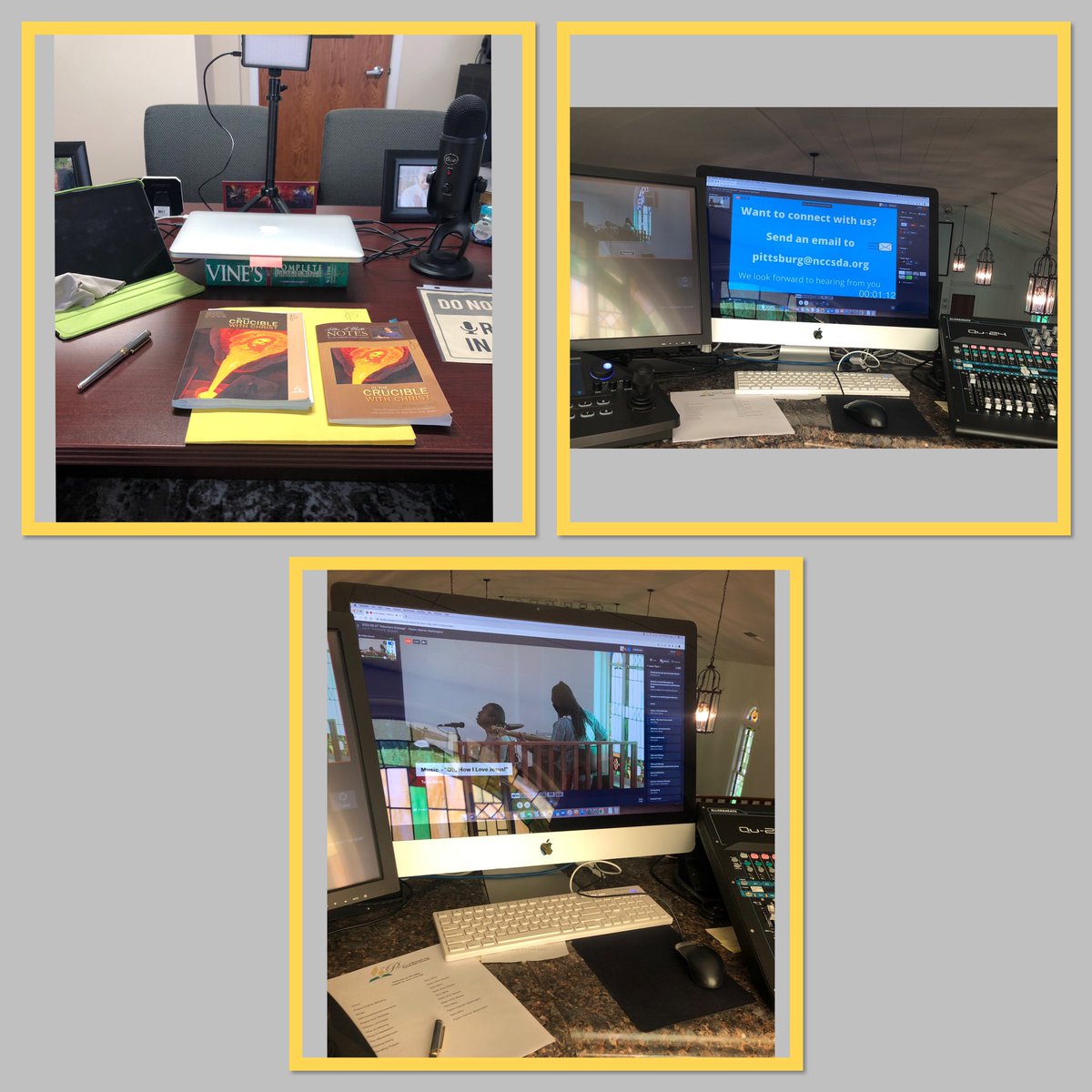 ajwarden3's tweet photo. This #Sabbath I was #blessed 2 #serve utilizing #technology from my makeshift studio serving as a #panelist 4 the virtual #SabbathSchool Study & Discussion hour 2 running #audio #visual & #livestream 4 the 11 #WorshipService #SabbathService #SabbathJoy #JoyInTheLord #SabbathFlow https://t.co/869hMJli8r