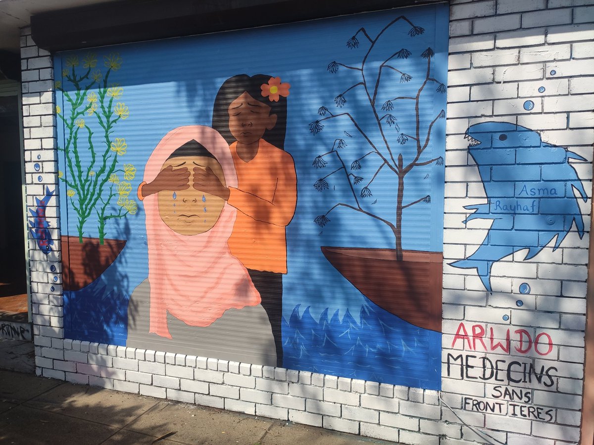 MSFAustralia's tweet photo. Live: #Rohingya artists from #ARWDO unveiling new mural with #MSF to mark five years since the #Myanmar military campaign that forced 700,000 Rohingya people into #Bangladesh https://t.co/y6MYwM1YEM