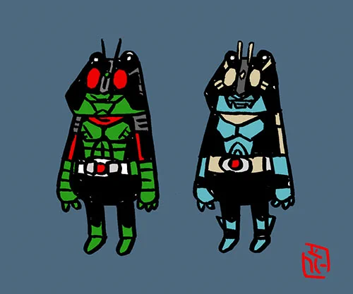 仮面ケロダー1、3号。ディケロイド。ケロースト。#仮面ライダー1号 #仮面ライダー3号#仮面ライダーディケイド #仮面ライダーゴースト#かえるヒーローズ #蛙#ファンアート #fanart 