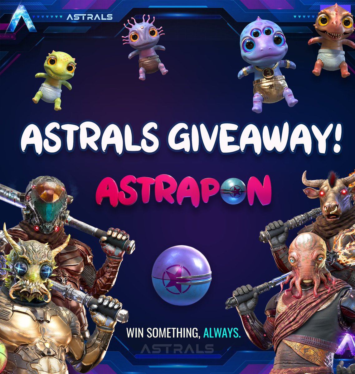 In celebration of <a href="/Astrals_NFT/">ASTRALS 💫</a> launching ASTRAPON 🎉

I will be giving away 3 Astrals NFTs

Rules: RT + Like this tweet🤝

If you’re feeling lucky come play with us👇