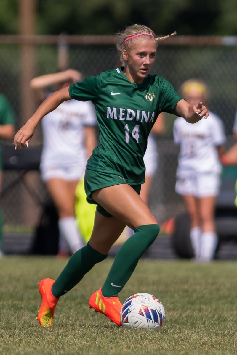 Medina's <a href="/addycusick/">Addy Cusick</a> on the move with the ball against Toledo Notre Dame. @MedinaGSoccer