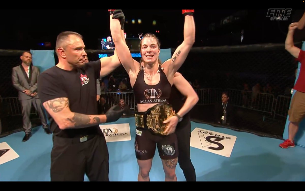 JHagholm1's tweet photo. Melissa Croden is the Inagural @pawfcmma Bantamweight Champion. Croden looked fantastic she was able to get Cornelia Holm down to the canvas multiple times and landed heavy ground & pound to get the finish.
#PAWFC2 https://t.co/NGL4dnR9RL