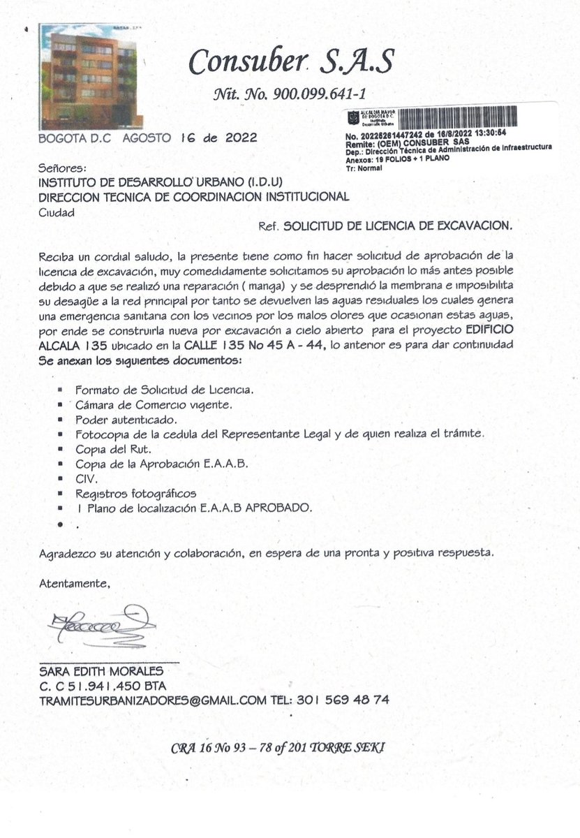 learnlig's tweet photo. Buenas noches se le solicitar Al @idubogota respuesta de la Carta radicada El pasado 16 de agosto, con solicitud de licencias de excavación por emergencia sanitaria. Edif Alcalá 135. Bogotá. Agardecemos al Sr.  preidente @DiegoDsanchez  su gentil apoyo en respondernos. https://t.co/kBavC3SVgB