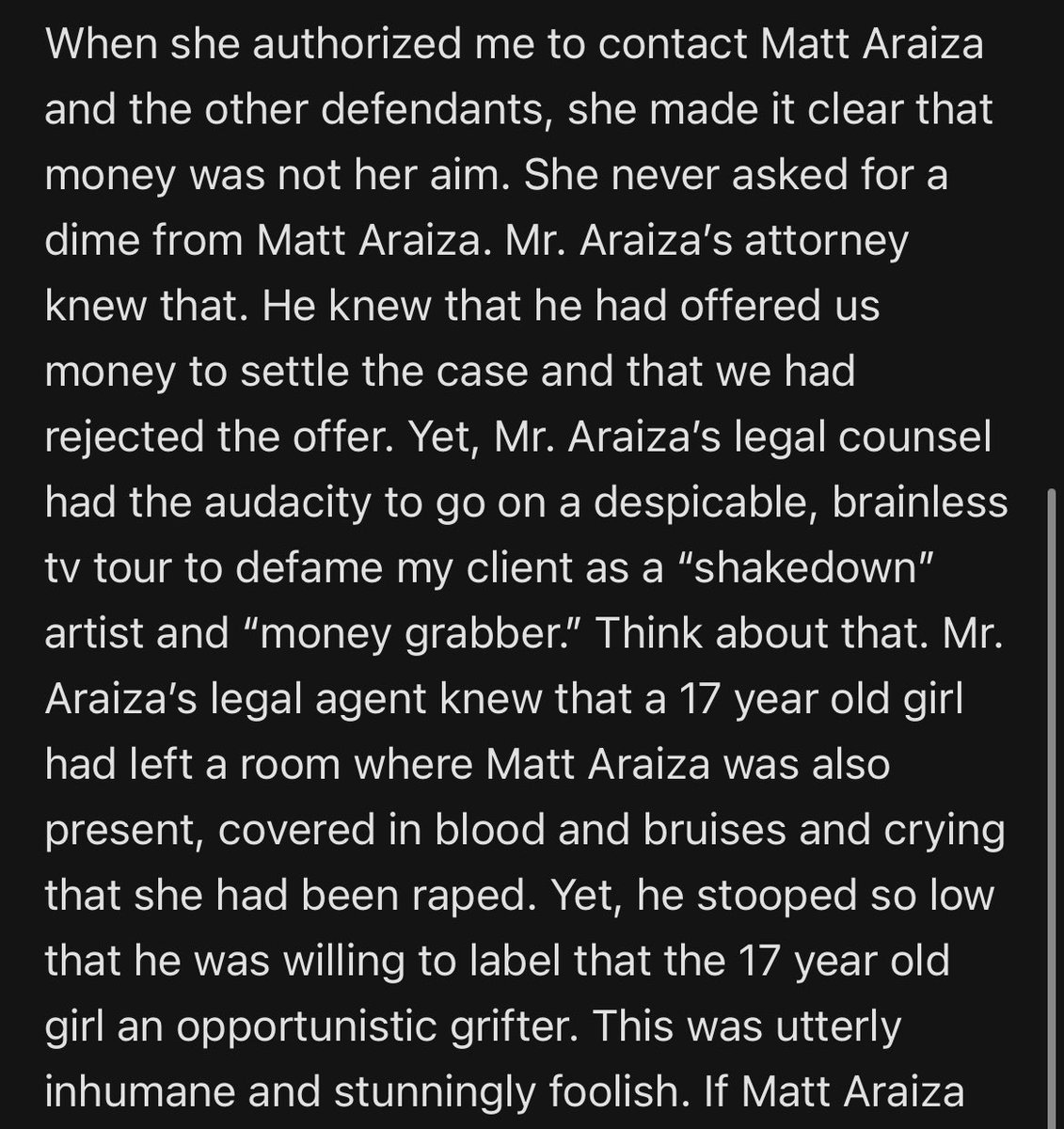 ByAidanJoly's tweet photo. A lengthy statement from Dan Gilleon, the plaintiff’s attorney, on Matt Araiza’s release tonight. https://t.co/fhiqjtHoc4