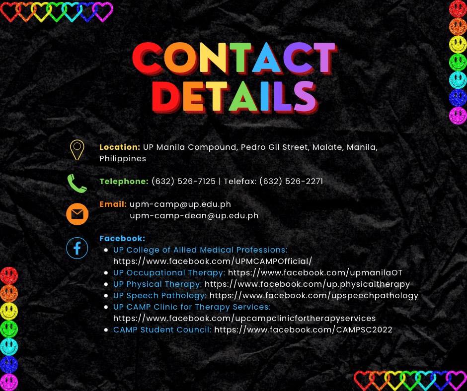 upcampsc's tweet photo. In Partnership with:
Society of Occupational Therapy Majors
UP Health Sciences and Pre- Medicine Society
Saribuhay UPM
UP Manila-OMAKE
The Hope Project
Christ’s Youth in Action - UP Manila
Gabriela Youth UP Manila
The Freshie Initiative
(5/6) https://t.co/MyAvtrzkKu