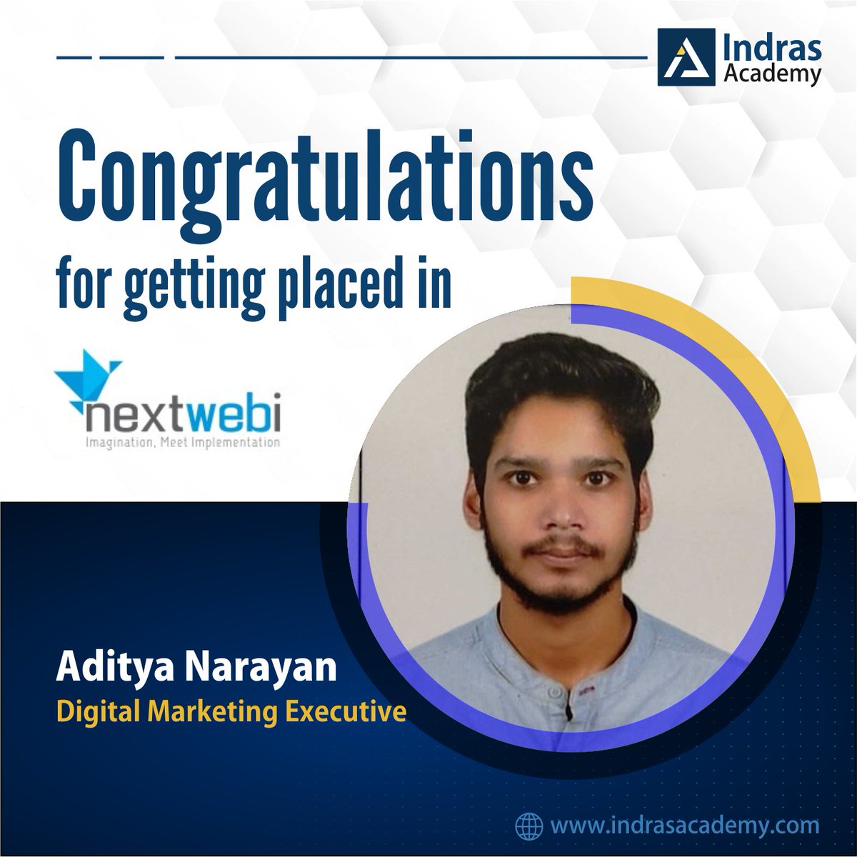 indranandyala's tweet photo. Congratulations Aditya  Narayan for being placed as Digital Marketing executive at Next Webi. All the best in your endeavours.

#digitalmarketingplacenents #digitalmarketingtraining #indrasacademy #digitalmarketingcourses #placements #seotraining #ppctraining
#seocoursesbangalore https://t.co/tIxa9mHyRT