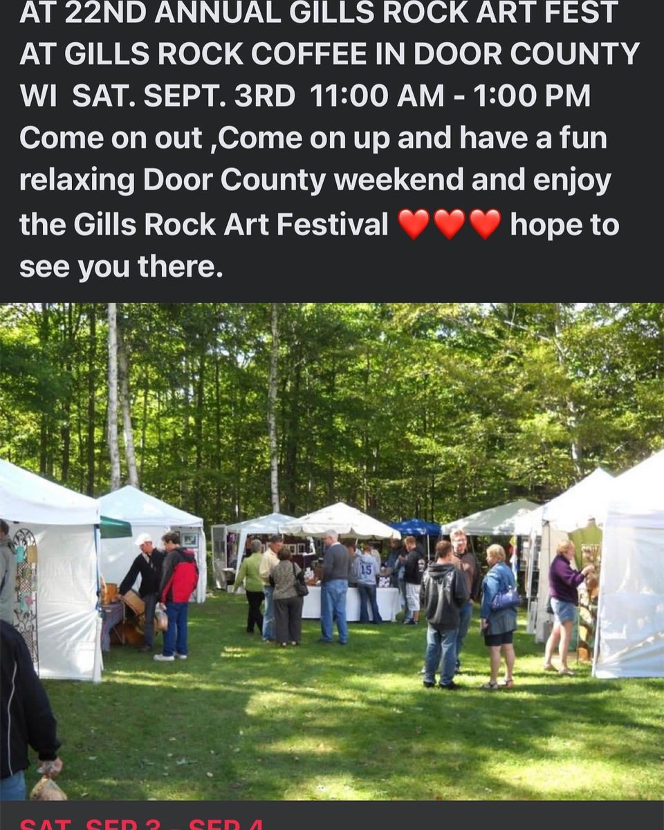22nd Annual #GillsRock #ArtFestival #DoorCounty Sept 3rd &amp; 4th from 10a-5p.  <a href="/EWFNO/">Elliott Waits For No One</a> Brian and I play an acoustic set on Saturday, Sept 3rd from 11a-1p.  18+ talented artists will be showcasing their work.  Hope to see you out! <a href="/gillsrockcoffee/">gillsrockcoffee</a>