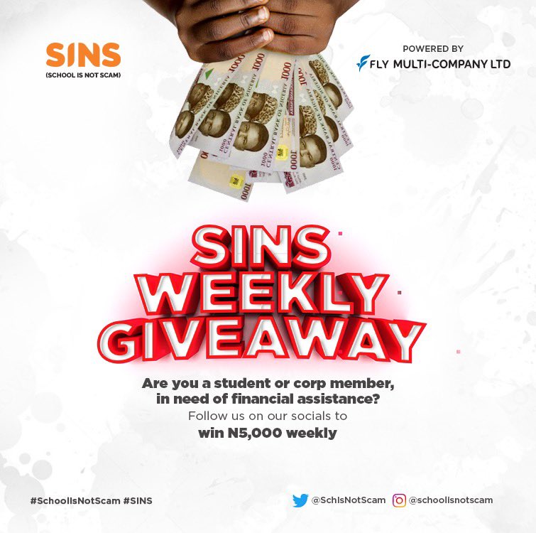 SupportiFLY's tweet photo. New week new blessing.
It's giveaway week!!!!! ๐๐๐๐
Follow us and turn on post notification ๐ฅ
#SchoolIsNotScam
#SINS https://t.co/kCHRz8eiw2