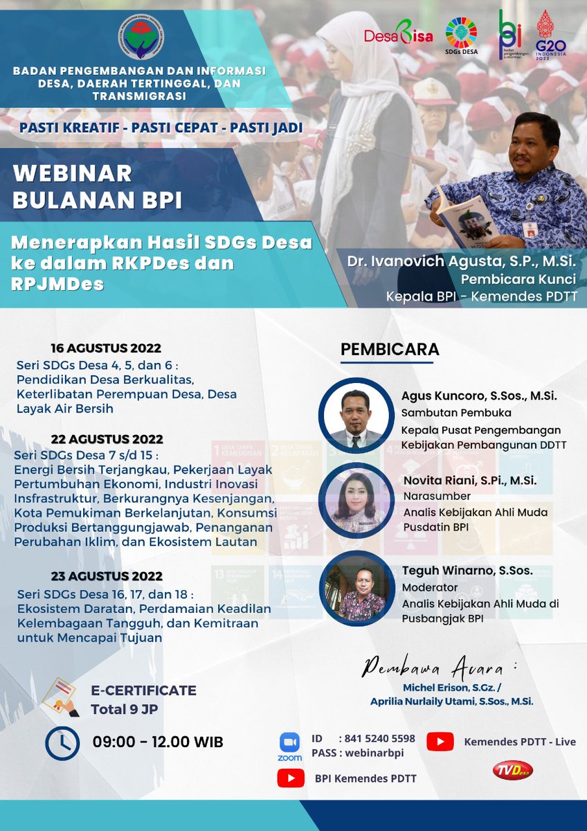 ritsrumewo's tweet photo. Webinar Bulanan BPI
menerapkan hasil SDGs Desa ke dalam RKPDes dan RPJMDes

@jokowi @halimiskandarnu @tppkemendes @budimuni98 @taufikmadjid71 https://t.co/qsvnthPF67