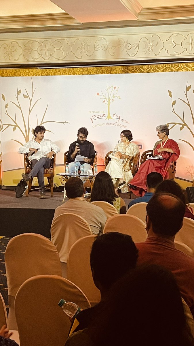 BengaluruPoetry's tweet photo. Poets to Come, a session with Avinab Datta Areng, Basudhara Roy, Shobhana Kumar, and Tuhin Bhowal at the 6th Bengaluru Poetry Festival is underway!

#bpf22 https://t.co/1S0BxXqQYe
