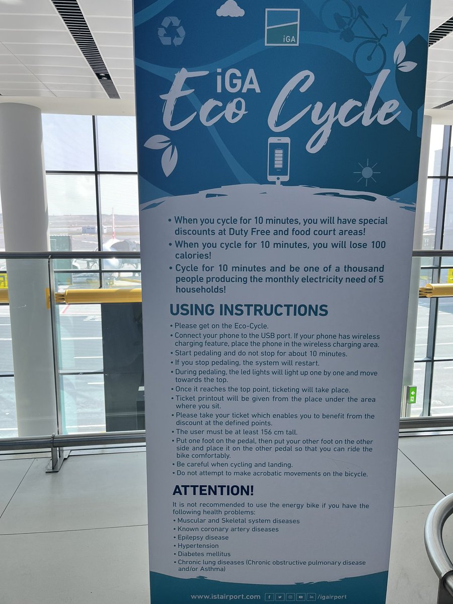 guilleceniza's tweet photo. Bicicletas estáticas en el aeropuerto. Si pedaleas 10 min obtienes descuentos para el duty free. Interesante para viajes largos, un poco de movimiento para las piernas 🙌🏻 https://t.co/ilCMNflc7M