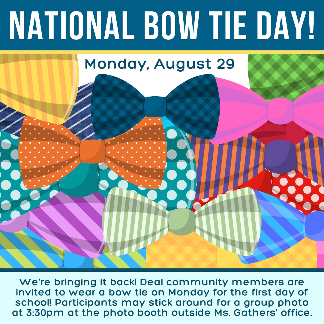 DealVikings's tweet photo. We're bringing it back! You're invited to wear a bow tie for the first day of school to celebrate National Bow Tie Day! Thanks Mr. Martini for sharing this tradition with our community! #admsherewegrow https://t.co/sStL0CqIkj
