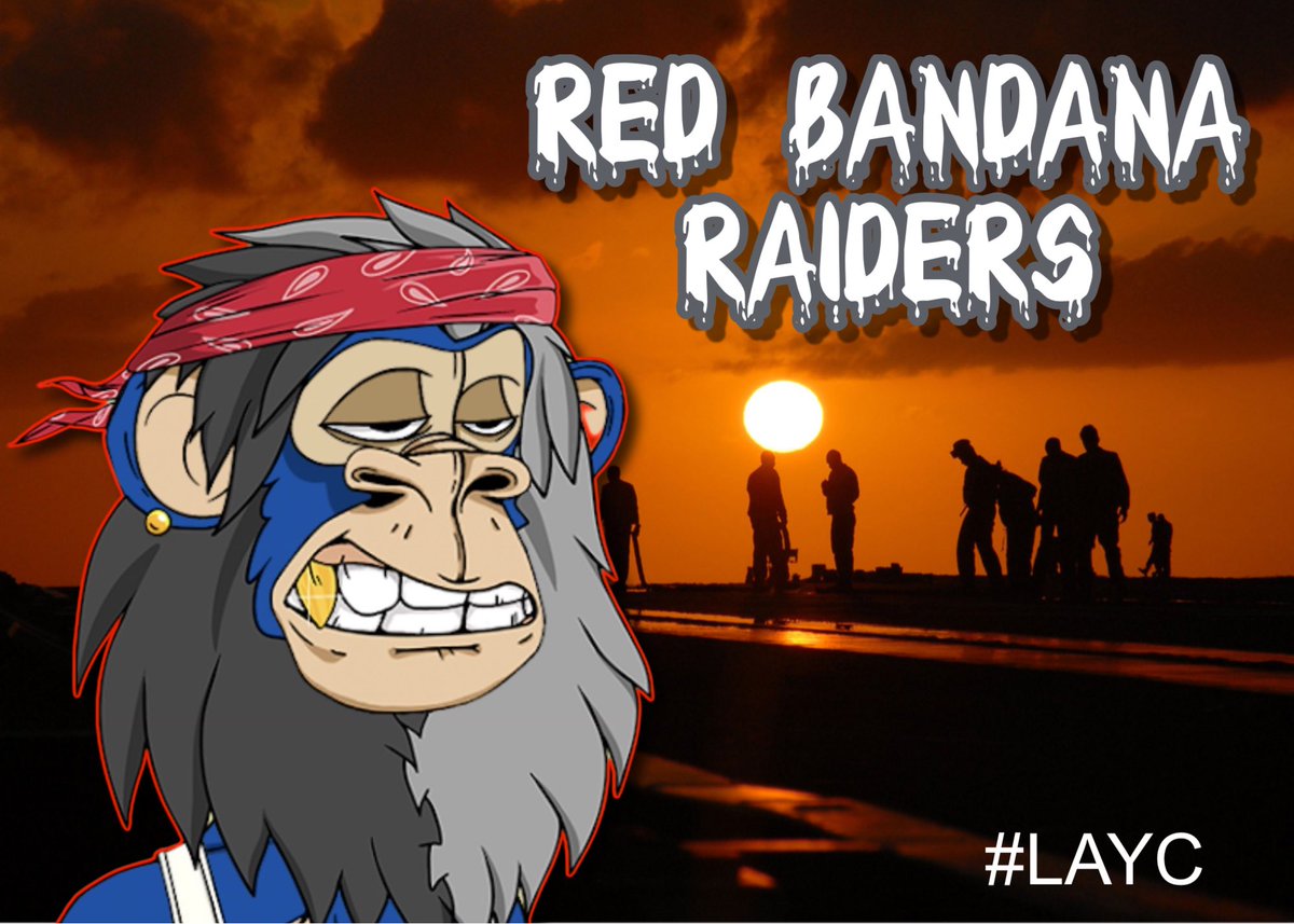goldcardnft_com's tweet photo. My Red Bandana boys
They have a name
The Red Bandana Raiders
Show your red bandanas raiders!!
#LAYC @LazyApeYC #redbandanas https://t.co/Ng77HAhRJm