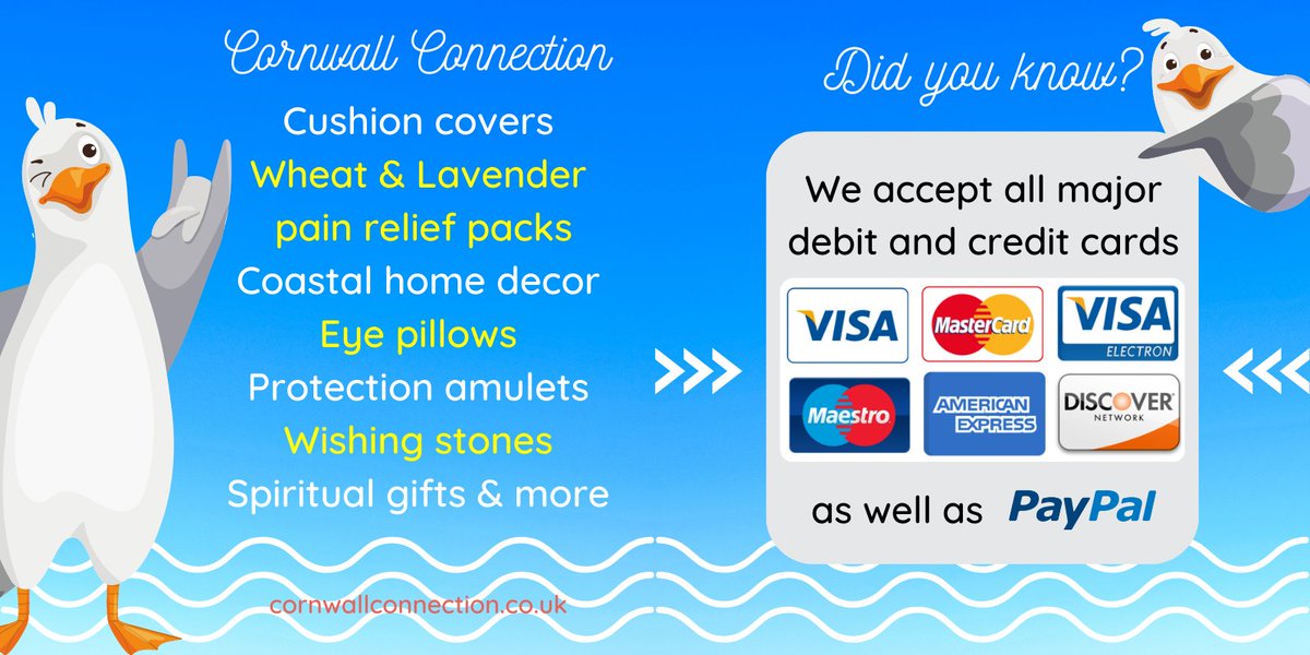 Did you know that we accept debit and credit card payments on the website, in addition to Paypal?
Visit: CornwallConnection.co.uk for
⭐ Wheat &amp; Lavender packs
⭐ Eye pillows
⭐ Protection amulets
and lots more!
#MJNWVIP #MHHSBD #QueenOf #craftbizparty #earlybiz  #ukmakers