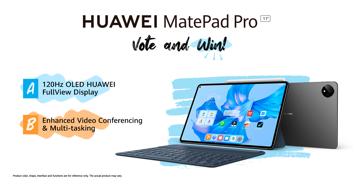 The #HUAWEIMatePadPro is back to take you on an all-new journey! This is your chance to level-up &amp; WIN the all-new MatePad!
1. Follow <a href="/HuaweiArabia/">Huawei Arabia</a>
2. Tag 3 friends
3. Mention #HUAWEIMatePadPro
4. Comment “A” or “B” to vote for your favorite feature 
T&amp;C: bit.ly/3R9SJM3