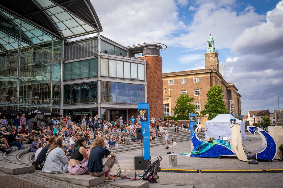 VisitNorwich's tweet photo. #HeadOutNotHome is back today from 1pm, across five city centre locations! 💃🏼🎺Join us for free live music and entertainment from local artists and performers, all in the #CityOfStories! ❤️
For the full line up and the latest news and updates, click here: https://t.co/NBBZ2vLXbz https://t.co/I5Eixewa6K