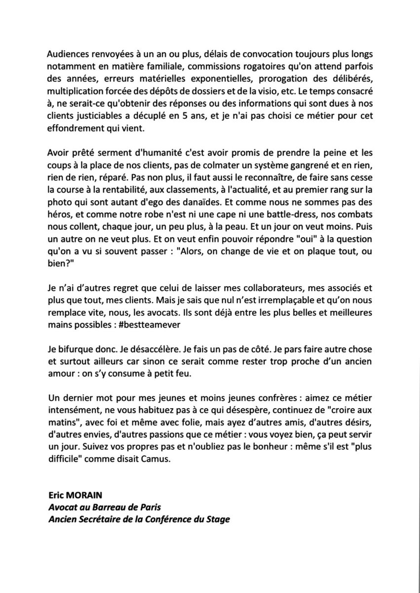 tvlofficiel's tweet photo. 🔴Eric #Morain, l'un des 30 avocats les plus puissants de France jette sa robe.
"Après avoir prêté serment d'humanité c'est avoir promis de prendre la peine et les coups à la place de nos clients, pas de colmater un système gangrené et en rien, rien de rien réparer". https://t.co/X07aVtfyDh