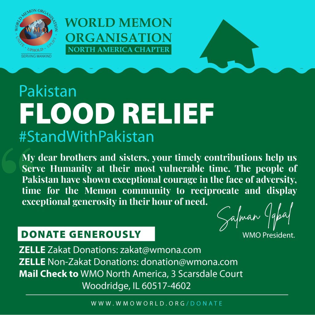 wmoworld's tweet photo. Pakistan Flood Relief: Please donate generously towards the pertinent cause. Your timely contributions help us Serve Humanity at their most vulnerable time.
#StandWithPakistan #FloodinPakistan #WMONA https://t.co/gKwDYva02U