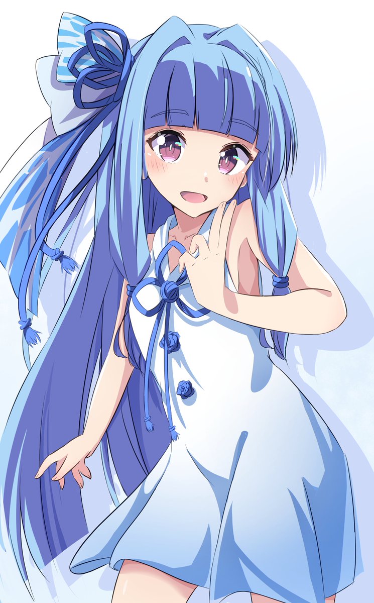 kotonoha aoi 1girl solo dress blue hair long hair ribbon open mouth  illustration images