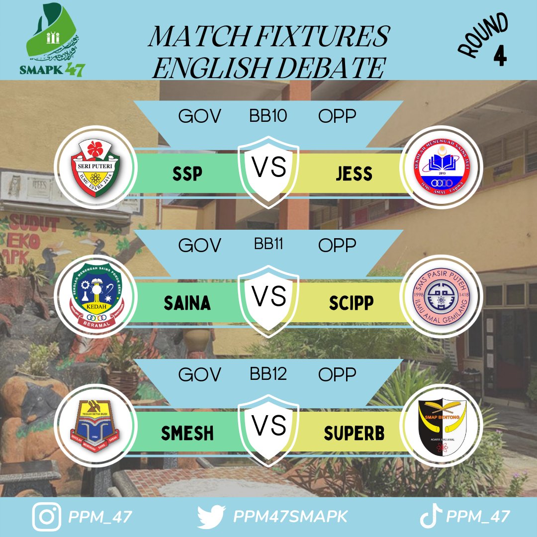PPM47Smapk's tweet photo. Berikut Merupakan Jadual Perlawanan Debat Bahasa Inggeris Bagi Sidang 4 (2) https://t.co/hIXu2wok4c