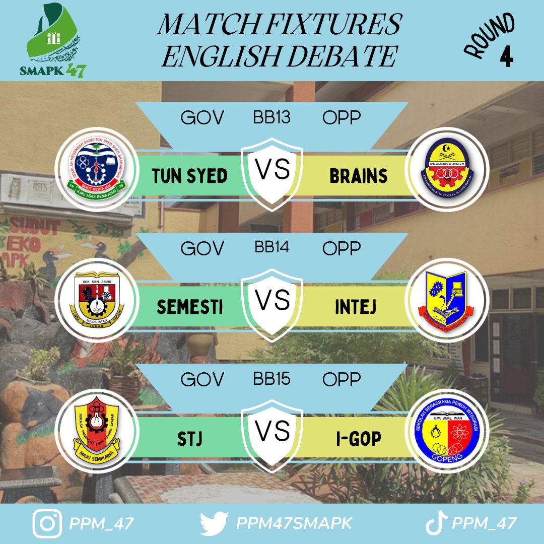PPM47Smapk's tweet photo. Berikut Merupakan Jadual Perlawanan Debat Bahasa Inggeris Bagi Sidang 4 (2) https://t.co/hIXu2wok4c