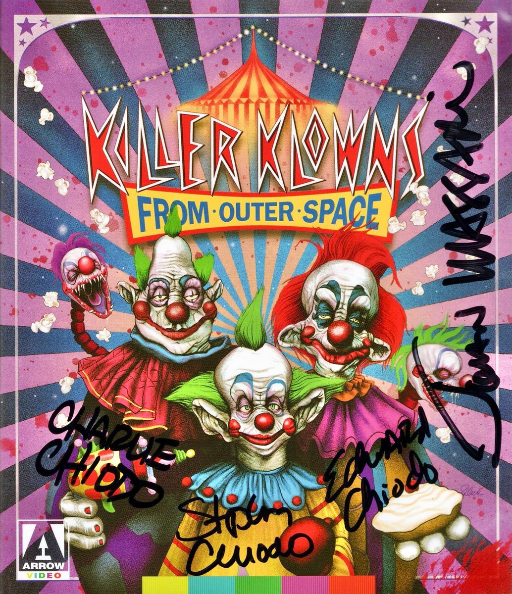 staytoonedfolks's tweet photo. Happy belated birthday to the legendary @echiodo! 🎂❤️🤡
@ArrowFilmsVideo #KillerKlownsfromOuterSpace Blu-ray, autographed at @DarkDel by Edward, @SJCHIODO, Charles Chiodo &amp; @johnmassari, from our collection.
#EdwardChiodo #KKFOS #Critters #LandoftheLost #TeamAmerica #AlienXmas https://t.co/GqGVDDb3CH