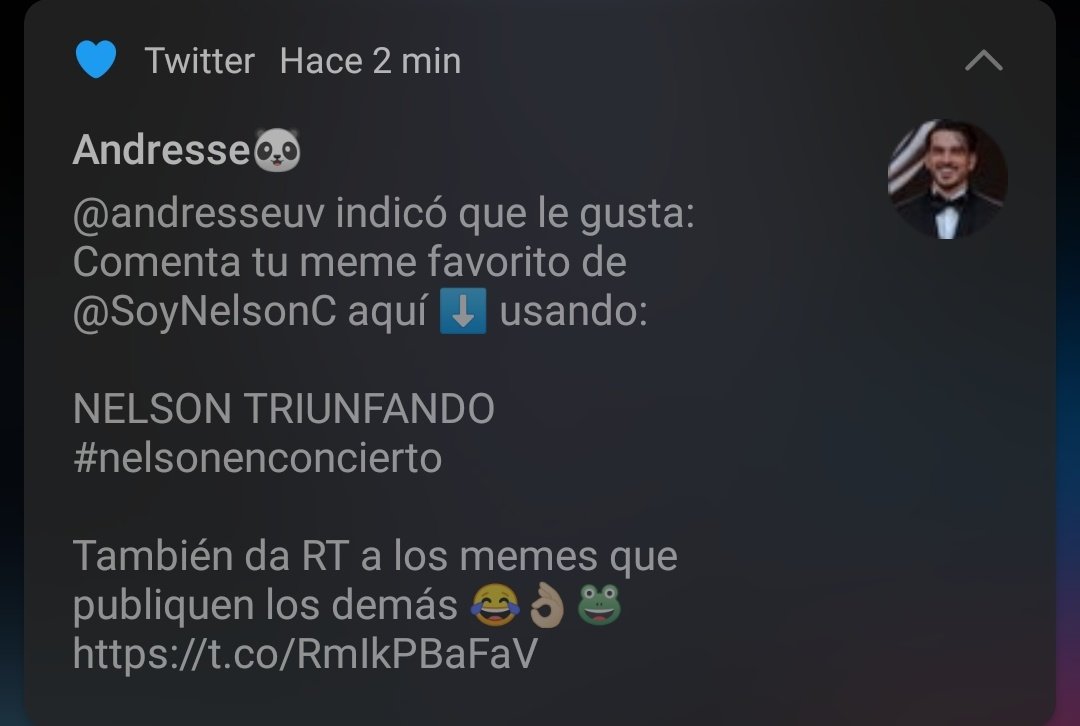 arivegajb's tweet photo. Como cuando es primera vez que recibo un like de @andresseuv 😍 y es a un tweet de memes de @SoyNelsonC 😂😂😂 no pudo ser mejor #ANDRELSON rules ❤️😂
NELSON TRIUNFANDO
#nelsonenconcierto https://t.co/Edql9RiELf