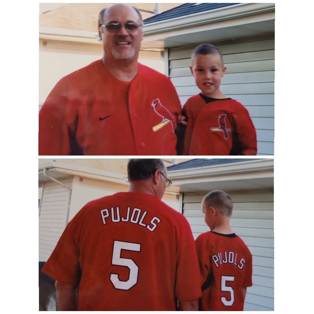 Big Papa and Tyler wearing their Pujols jerseys.  Dad passed in 2016 and Tyler just turned 21. Awesome to come across this picture in such a memorable year. Go Cards! <a href="/PujolsFive/">Albert Pujols</a>