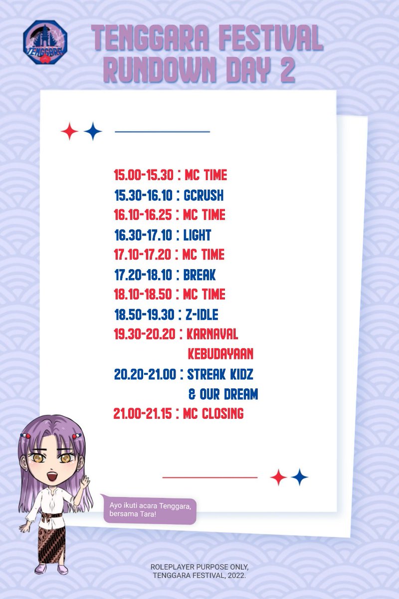 KITA_TENGGARA's tweet photo. ⠀⠀

Tak jauh dari sana, terdapat daftar rangkaian acara yang diperuntukan bagi Teman Tara yang telah hadir, sehingga dapat mengikuti serangkaian acara yang akan dilaksanakan pada hari pertama festival TENGGARA hari ini.

⠀⠀ https://t.co/l5Q2BgbiBb